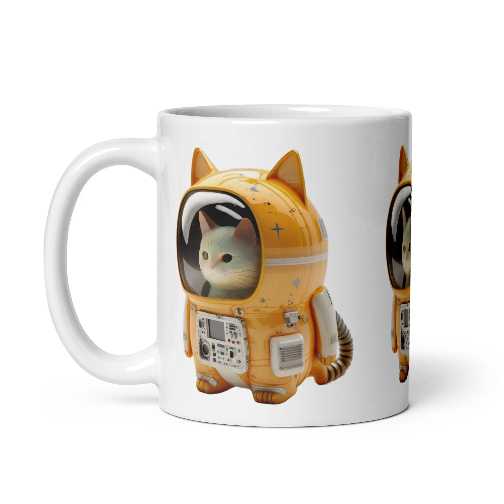 Astronaut Space Kitty Cat White glossy mug coffee cup