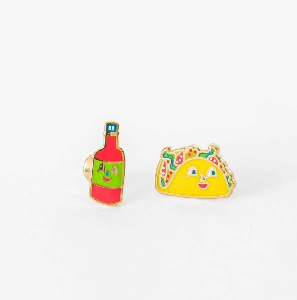 Asymmetrical Cloisonné Stud Earrings - Taco and Hot Sauce