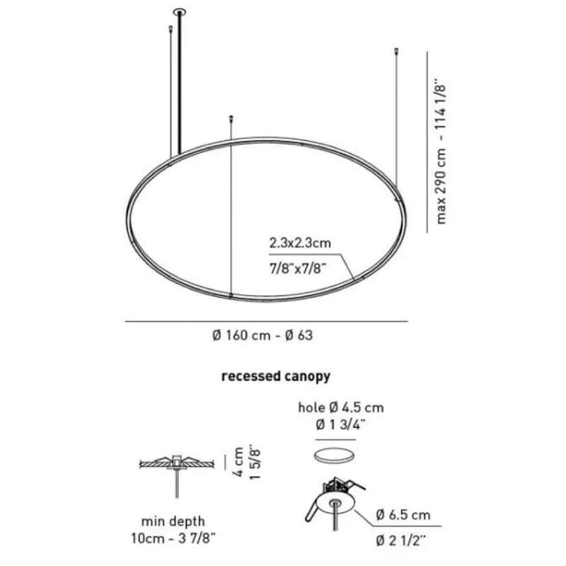 Axo USULA160 U-Light 63" LED Pendant, Recessed Canopy