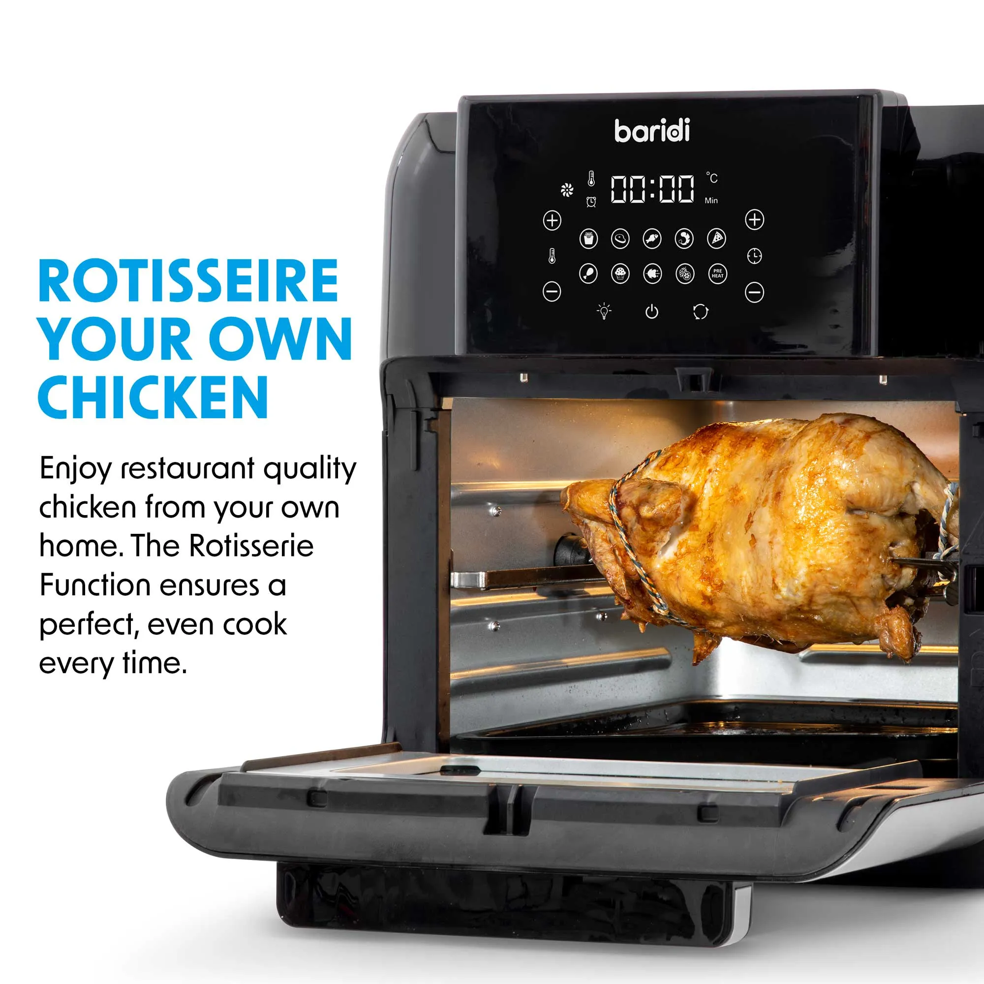 Baridi Air Fryer and Rotisserie Combi, 10 Preset Functions, 1500W, 12L, Black & Silver - DH170