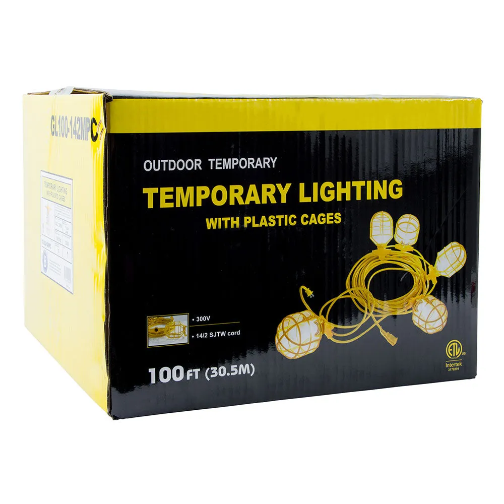 Bergen GL100142STK Temporary Light String, 14/2, 100', 15A Male & Female W/ LED