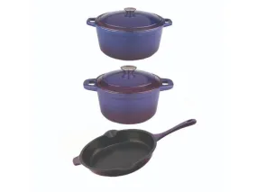 BergHOFF Neo 5pc Cast Iron Dutch Oven Set with 10" Fry Pan, 3qt. & 5qt., Purple