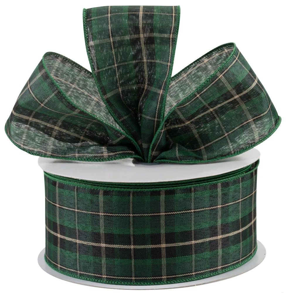 Black & Green Plaid Wired Ribbon - 2 1/2" x 50 Yards