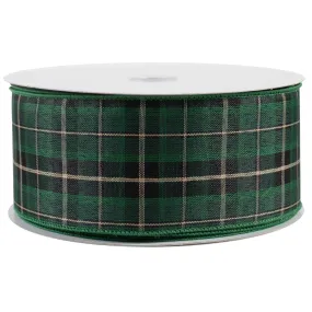 Black & Green Plaid Wired Ribbon - 2 1/2" x 50 Yards