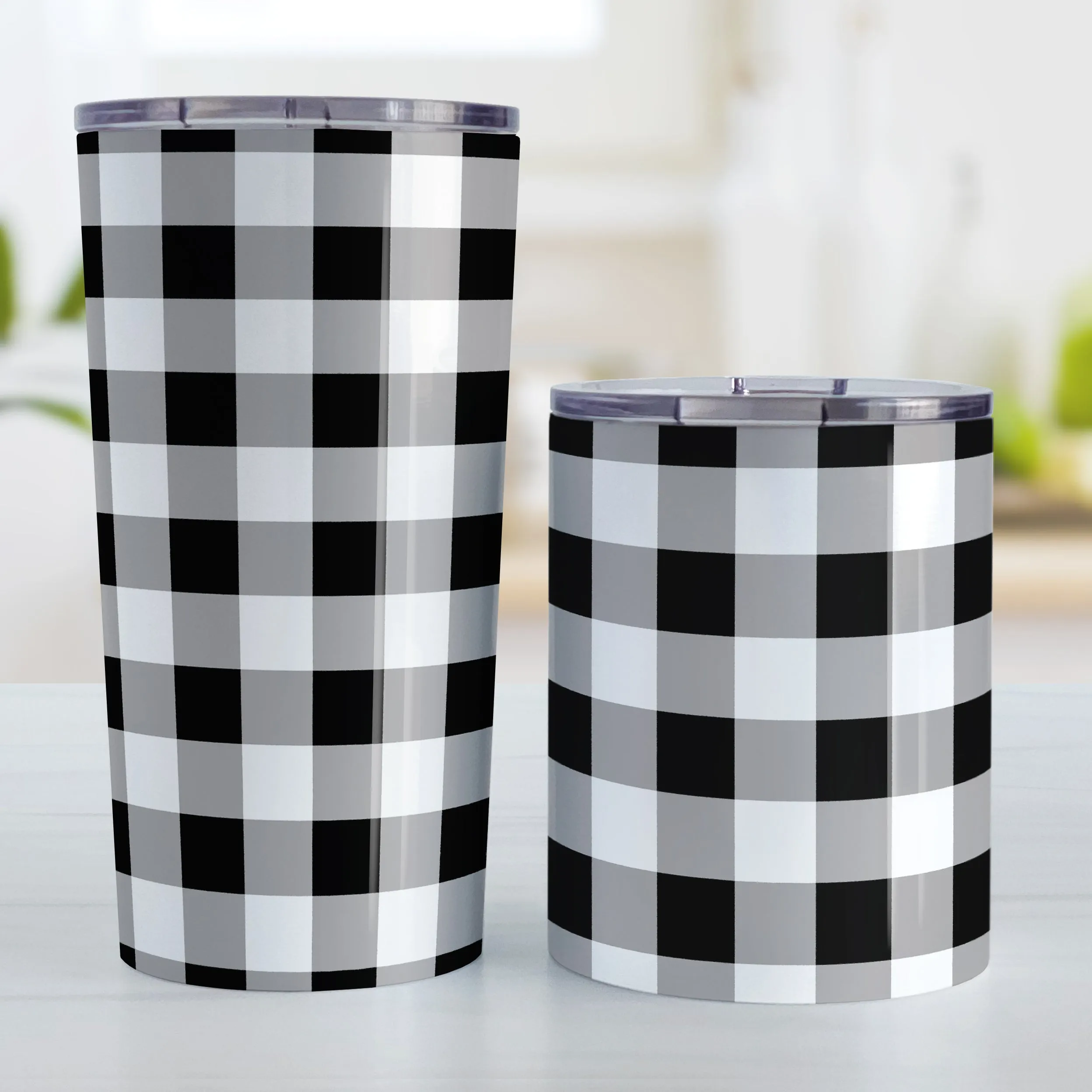 Black and White Buffalo Plaid Tumbler Cup