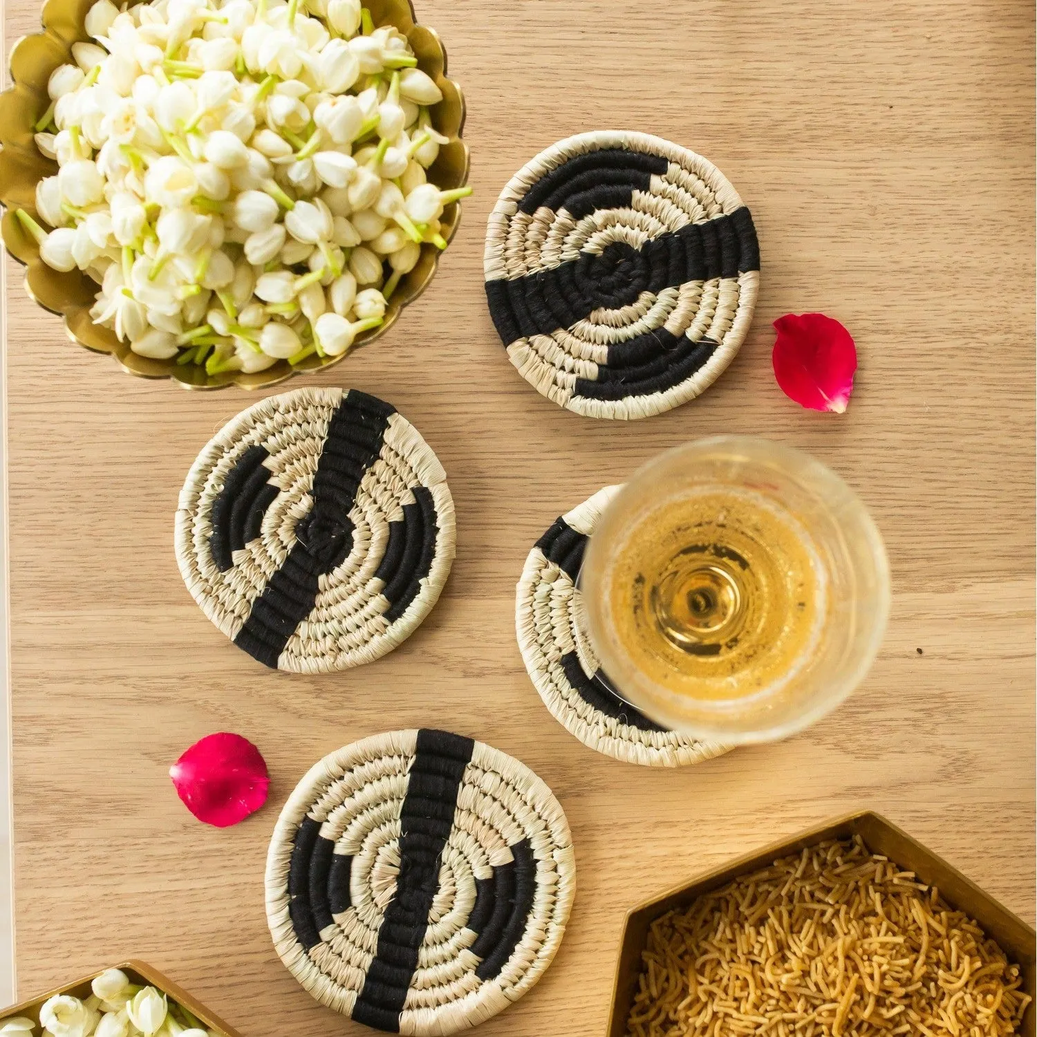 Black Sabai Grass Abstract Coaster Set of 4