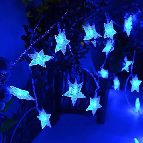 Blue Crystal Star String LED Light for Bedroom Diwali Decoration LED Star Fairy Light for Valentine Day Decoration Home Decor Christmas Diwali Lighting Romantic Mood Light (Blue 8 mtr) Made in India