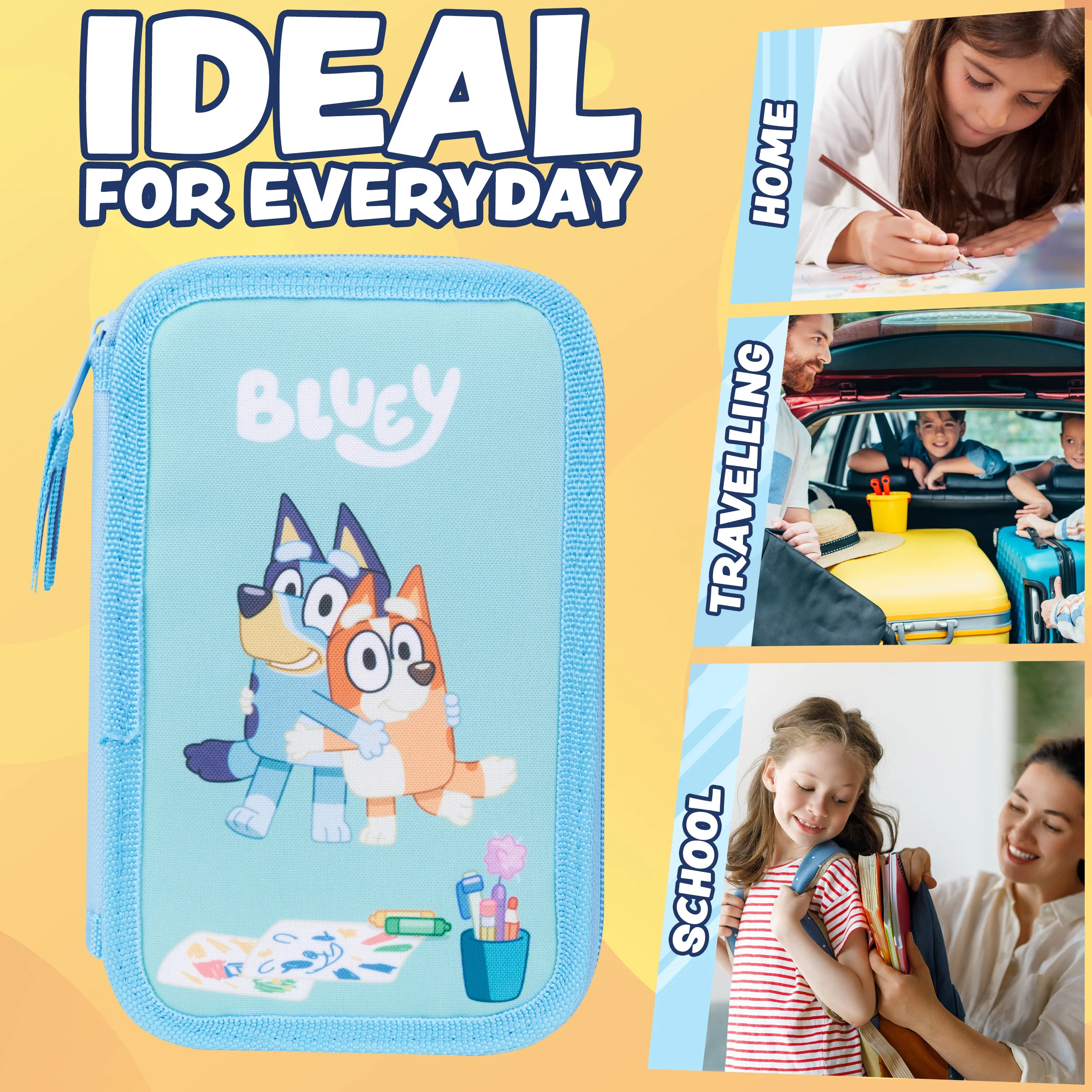 Bluey Filled Pencil Case for Kids with 2 Compartments, Stationery Included - Primary School Supplies