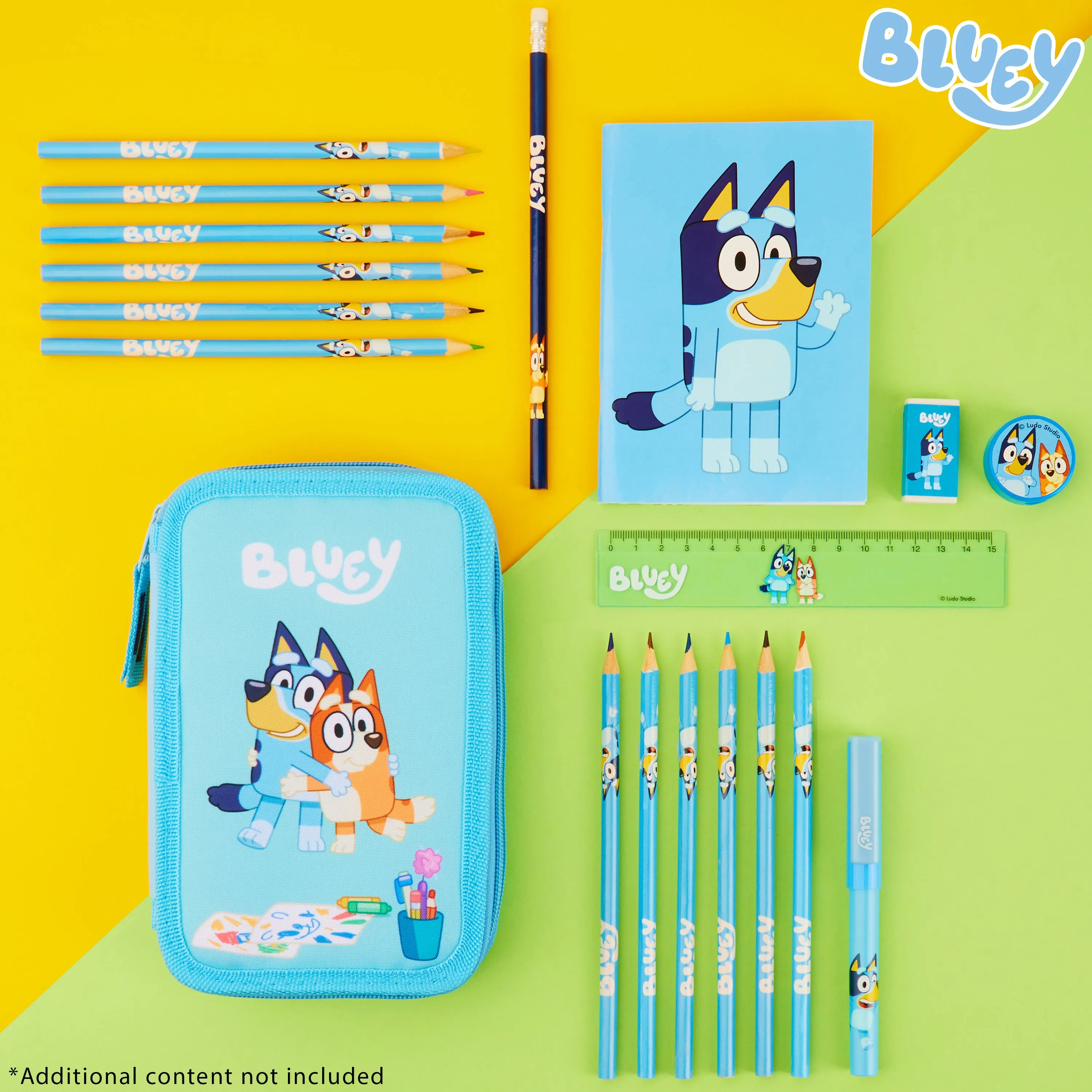 Bluey Filled Pencil Case for Kids with 2 Compartments, Stationery Included - Primary School Supplies