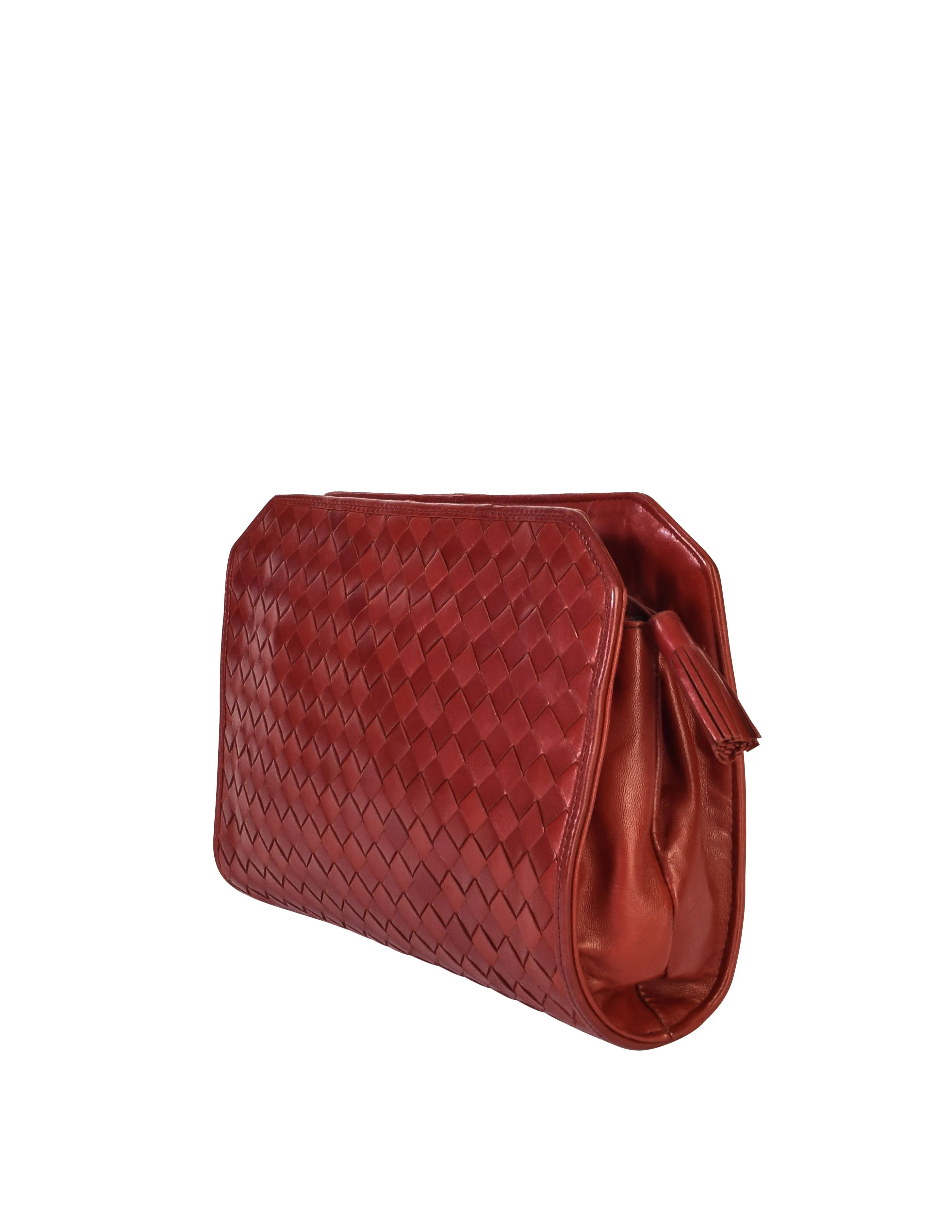 Bottega Veneta Vintage Burgundy Woven Intrecciato Leather Clutch Bag