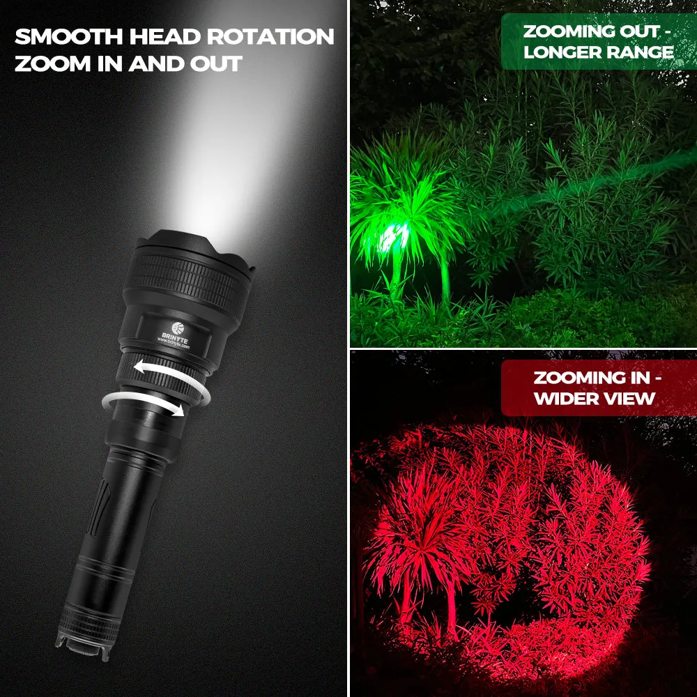 Brinyte T18 Zoomable Rechargeable W/R/G Hunting Light Kit with Wireless Remote Switch