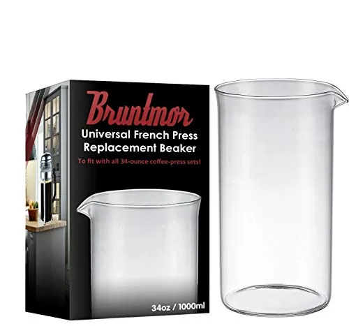 Bruntmor 34 Oz French Press Replacement Beaker Thick Glass Carafe 8 Cup Glass