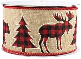 Buffalo Plaid Moose Christmas Ribbon - 2 1/2" x 10 Yards