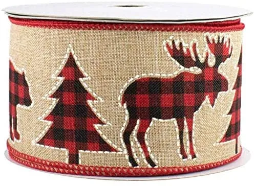 Buffalo Plaid Moose Christmas Ribbon - 2 1/2" x 10 Yards