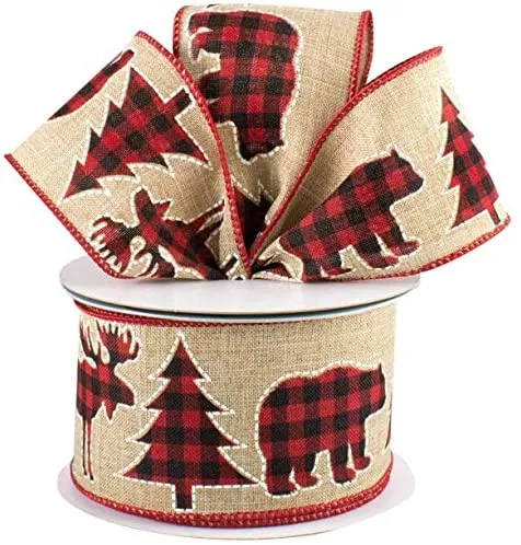 Buffalo Plaid Moose Christmas Ribbon - 2 1/2" x 10 Yards