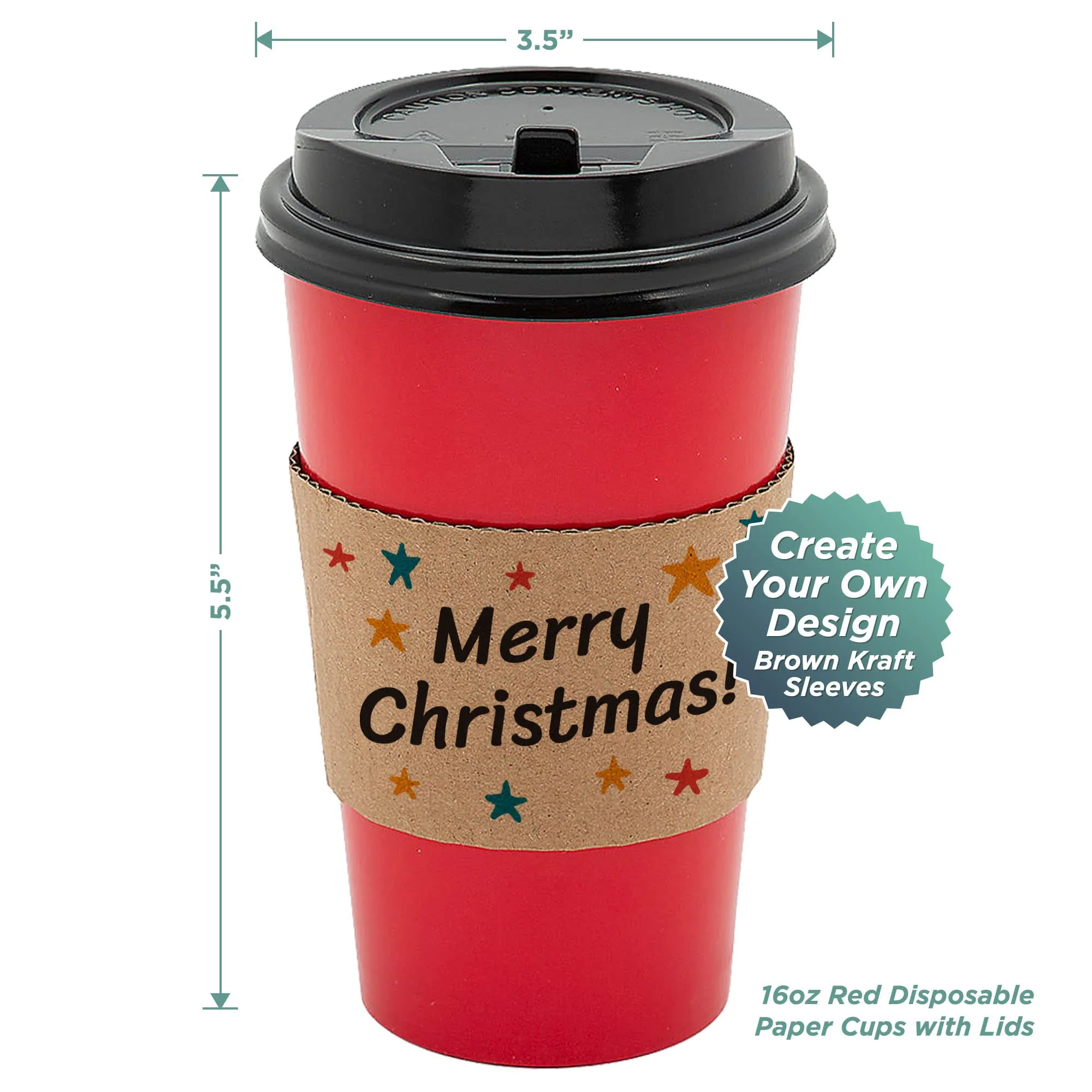 Christmas Holiday Disposable 16-ounce Cups, Blank Kraft Sleeves, & Napkins (24-ct)