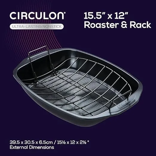 Circulon Ultra Lasting Nonstick Roasting Pan With Easy Serve Rack, Black - (39.5 x 30.5 x 6.5cm)