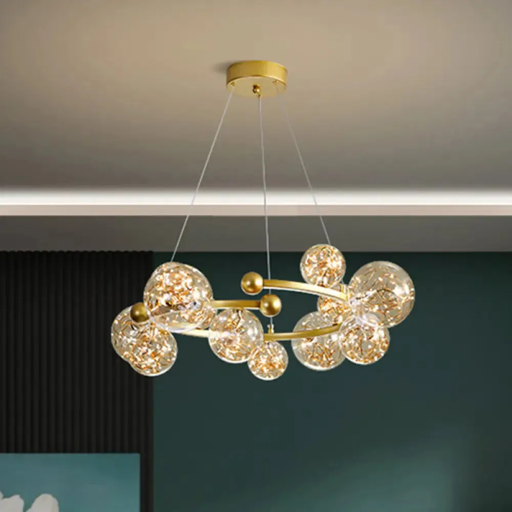 Contemporary LED Glass Orb Chandelier - Glow String & Down Lighting