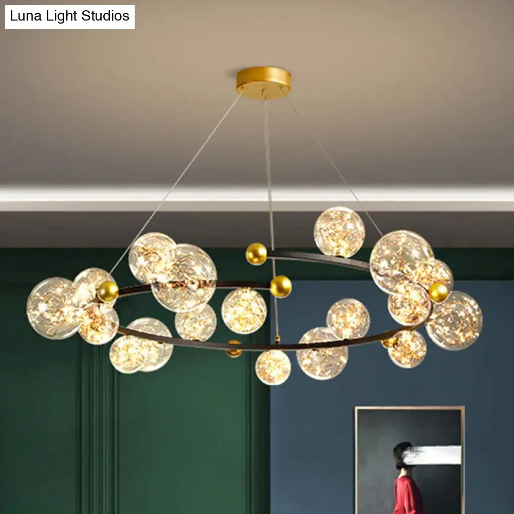 Contemporary LED Glass Orb Chandelier - Glow String & Down Lighting