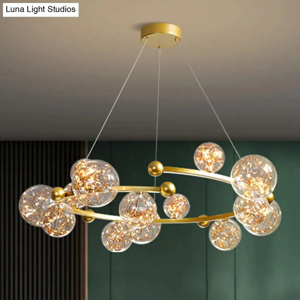 Contemporary LED Glass Orb Chandelier - Glow String & Down Lighting