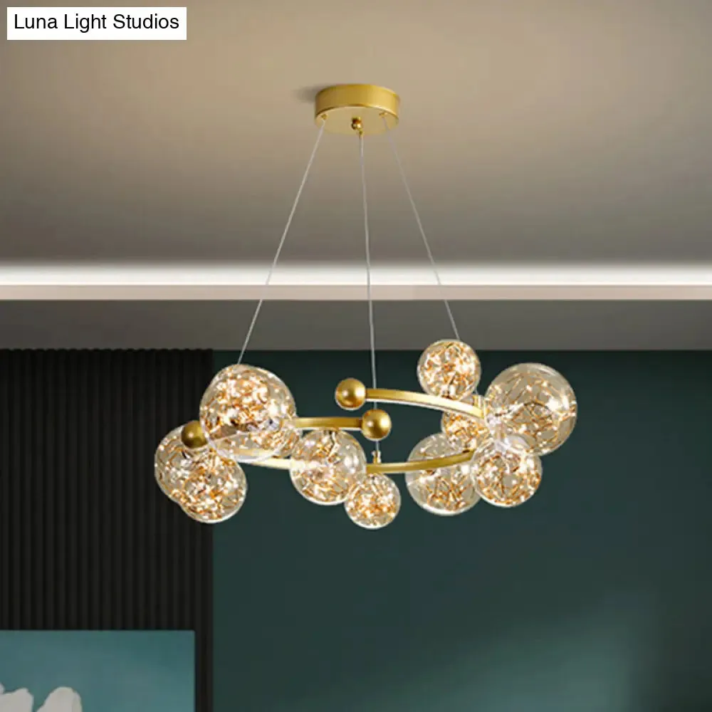 Contemporary LED Glass Orb Chandelier - Glow String & Down Lighting