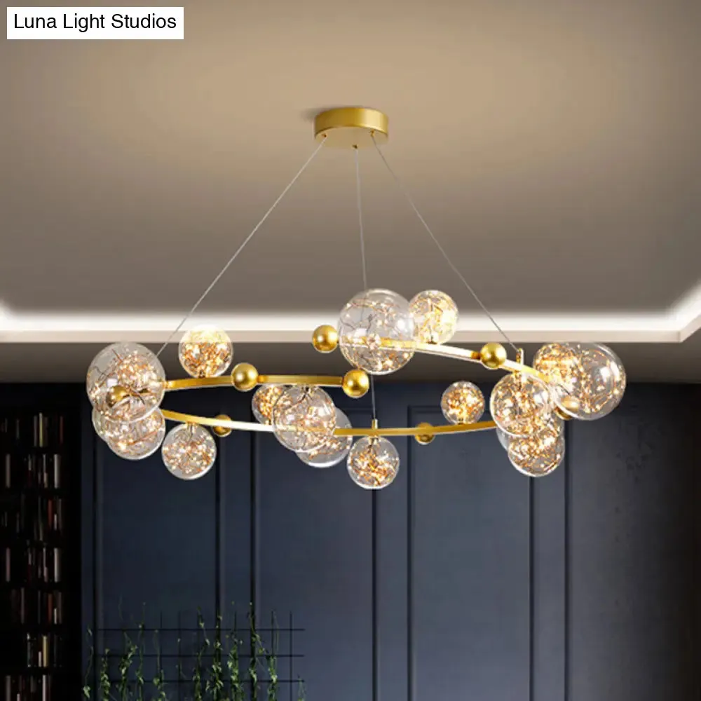 Contemporary LED Glass Orb Chandelier - Glow String & Down Lighting