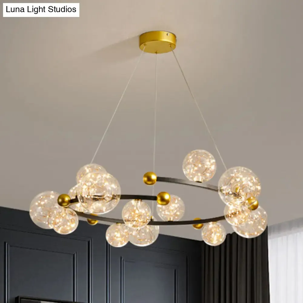 Contemporary LED Glass Orb Chandelier - Glow String & Down Lighting