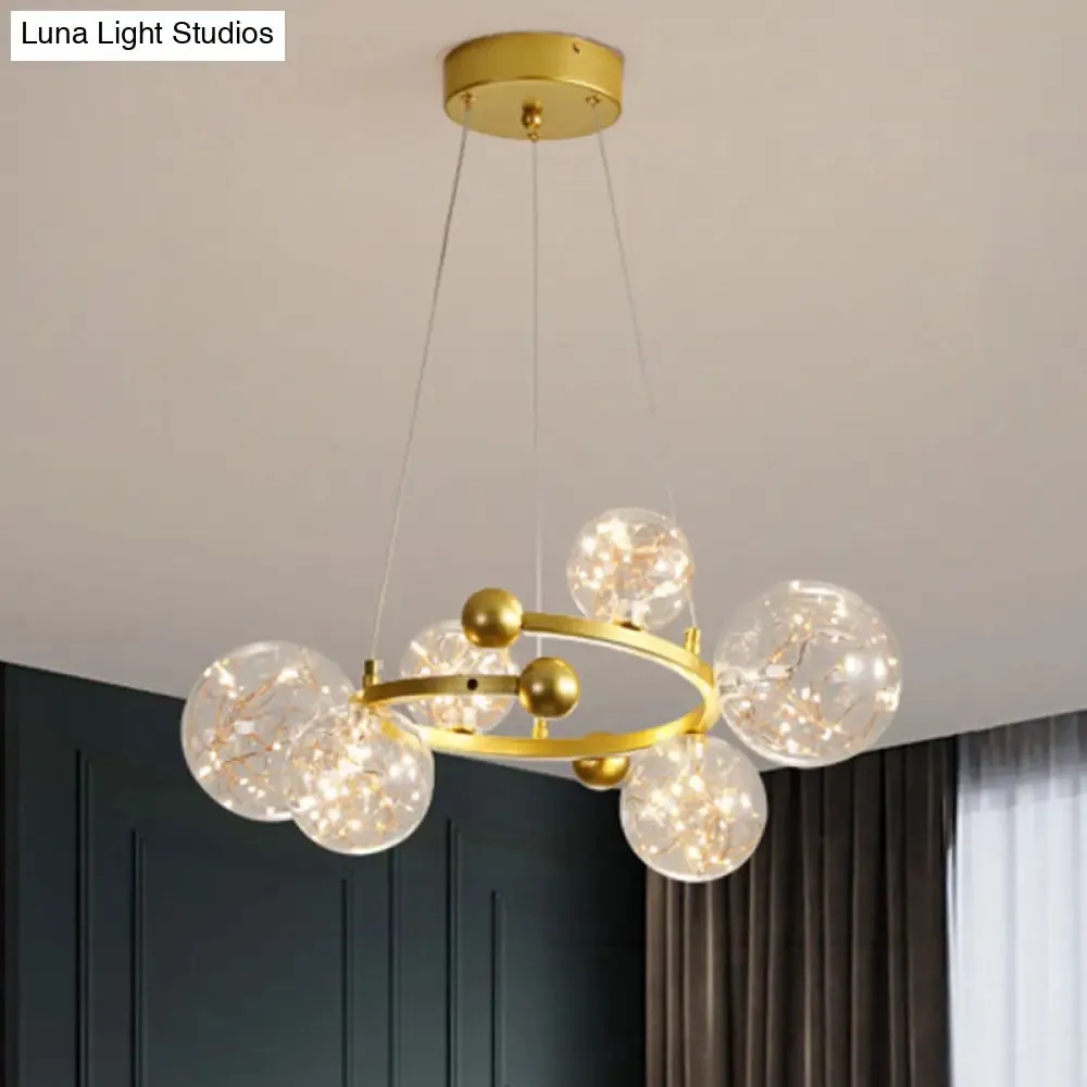 Contemporary LED Glass Orb Chandelier - Glow String & Down Lighting