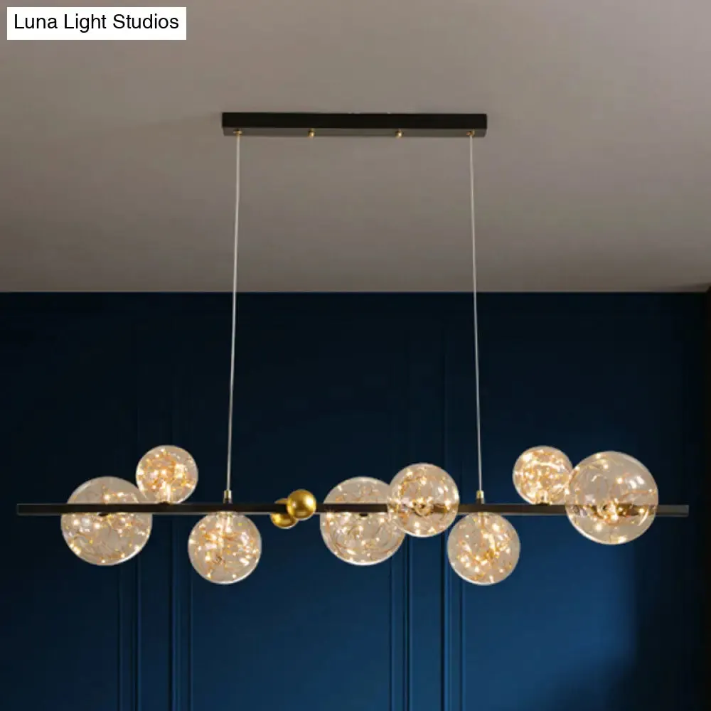 Contemporary LED Glass Orb Chandelier - Glow String & Down Lighting