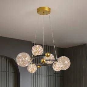 Contemporary LED Glass Orb Chandelier - Glow String & Down Lighting