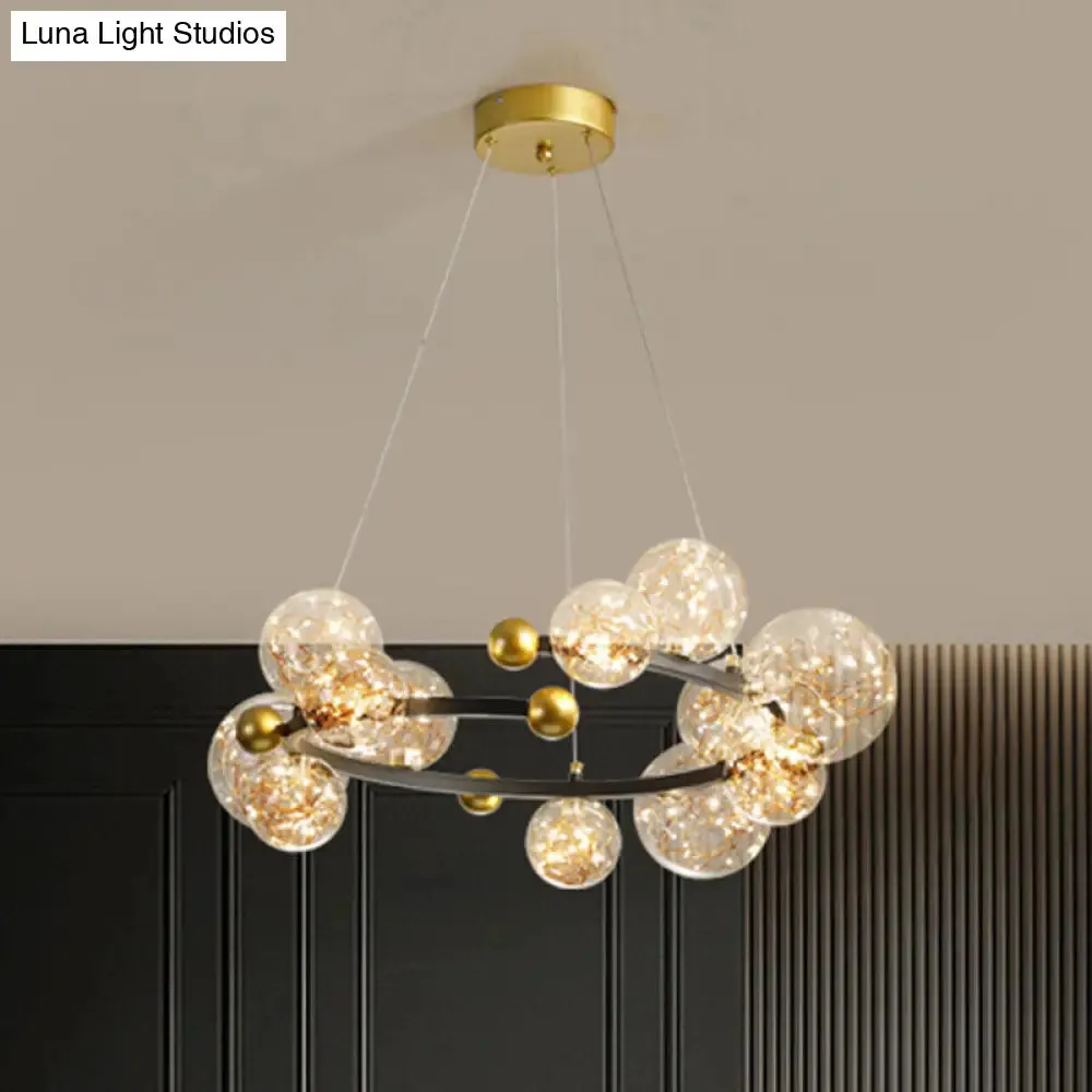 Contemporary LED Glass Orb Chandelier - Glow String & Down Lighting