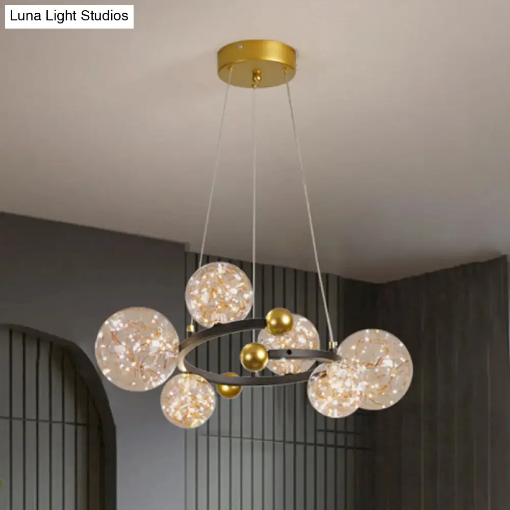 Contemporary LED Glass Orb Chandelier - Glow String & Down Lighting