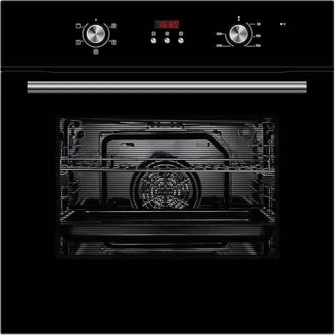 Cookology COF605BK 60cm 65 Litre Capacity, Installed Built In Electric Fan Oven, Integrated Single Fan Oven with Mechanical Dial Timer and Grill - in Black