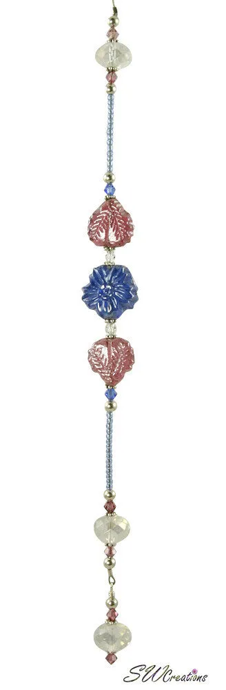 Crystal Blue Rose Floral Beaded Fan Pull