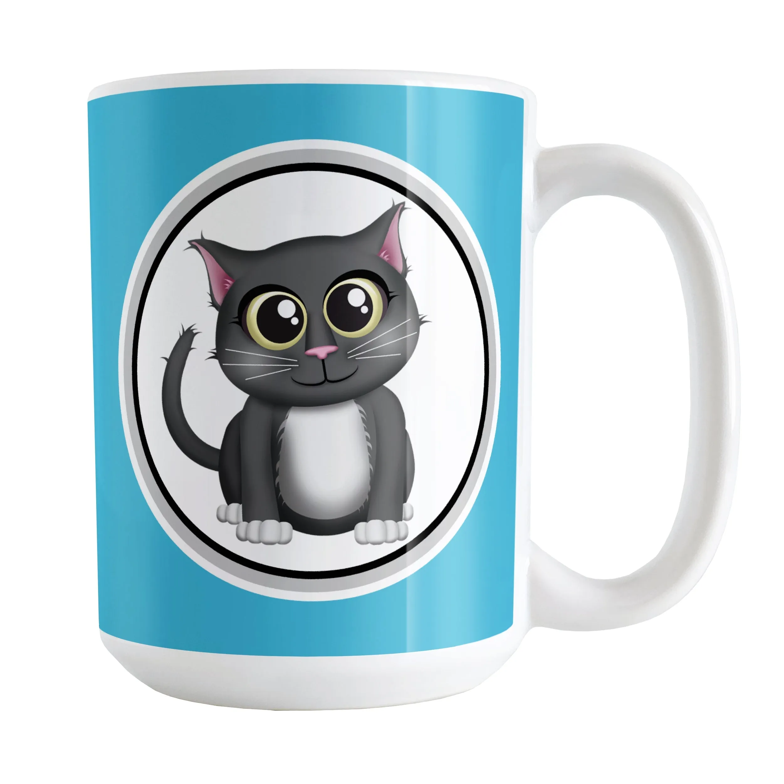 Cute Gray Cat Blue Mug