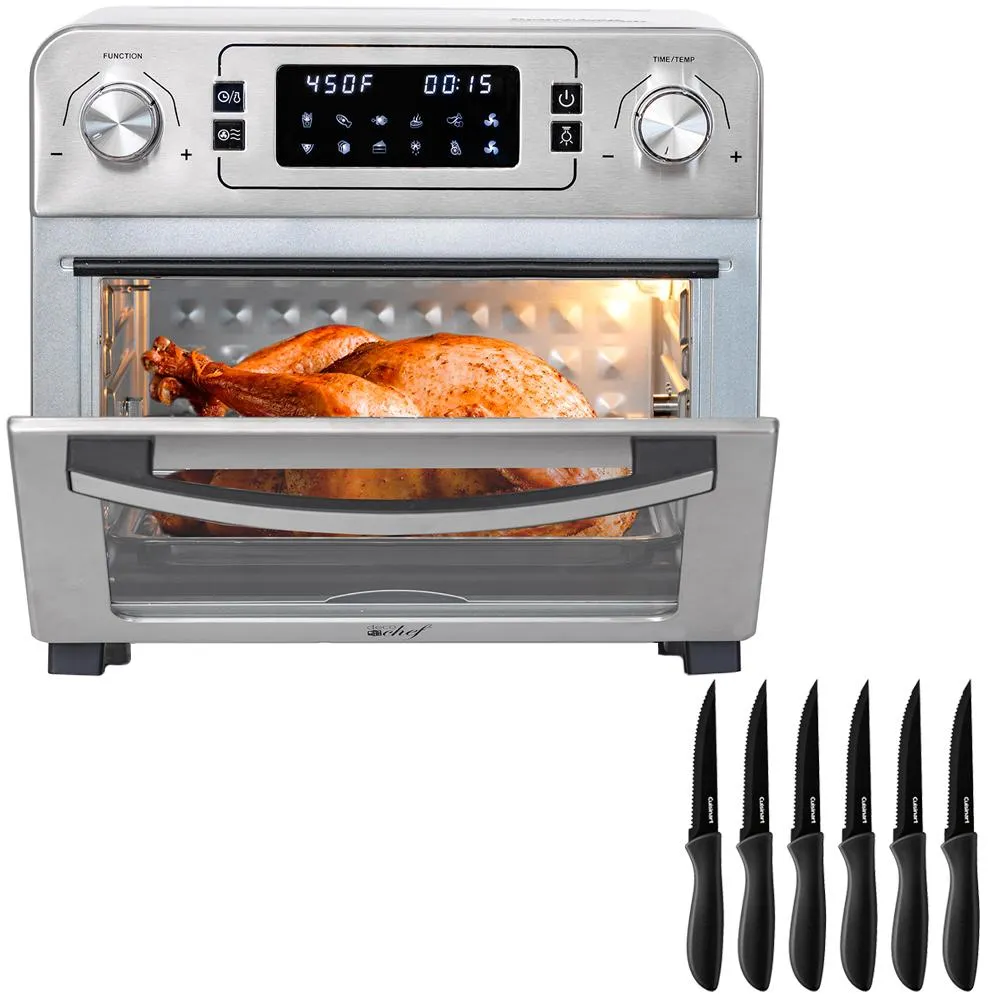 Deco Chef 24QT Stainless Steel Countertop Toaster Air Fryer Oven   6-Pcs Knife Set Black