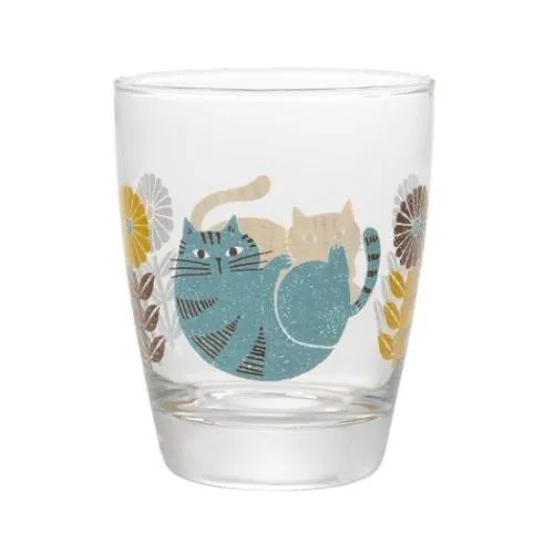 Decole: FIKA Glass Cup - Blue & Yellow cats