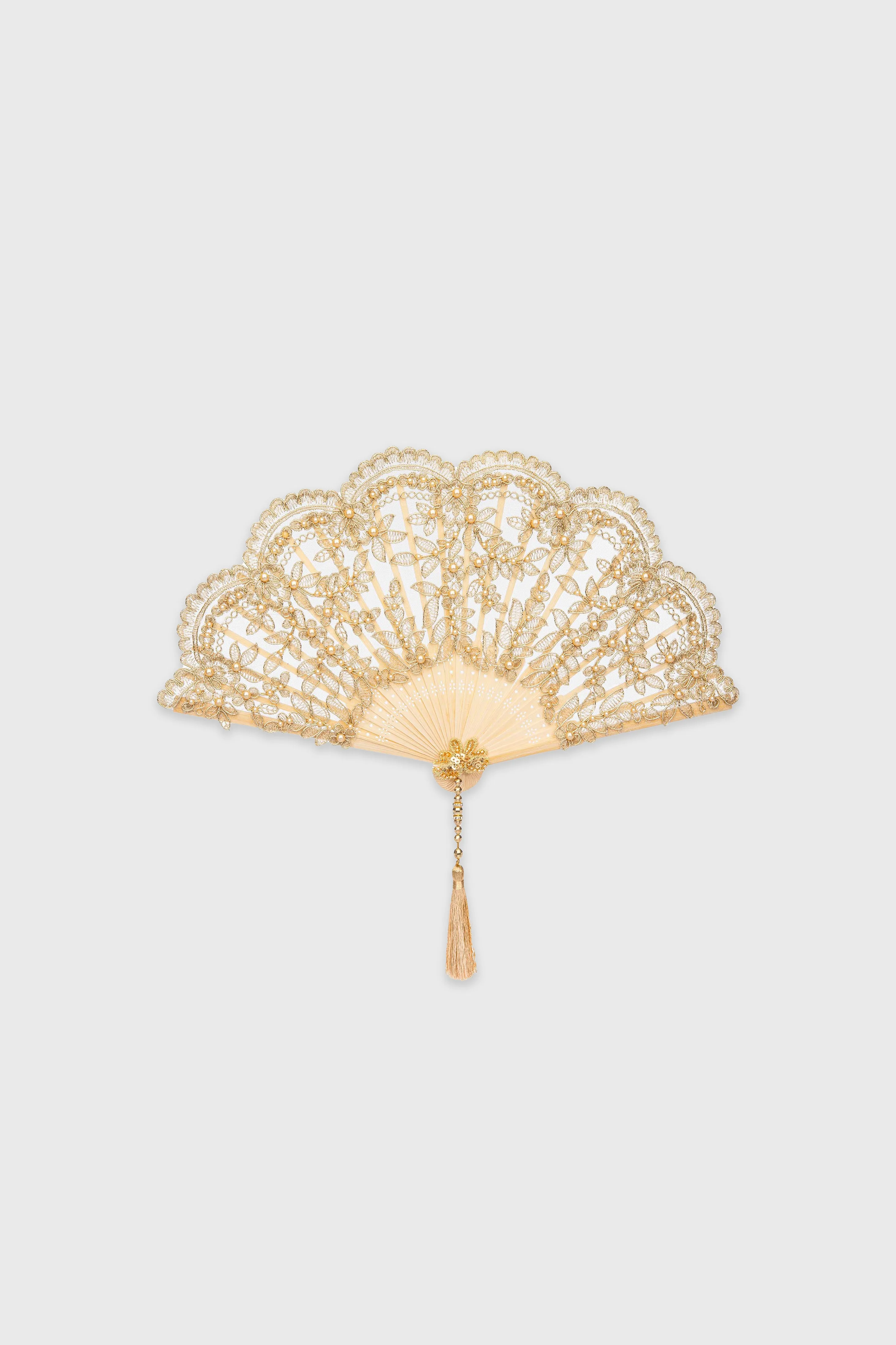 Delicate Beaded Non-Foldable Lace Fan