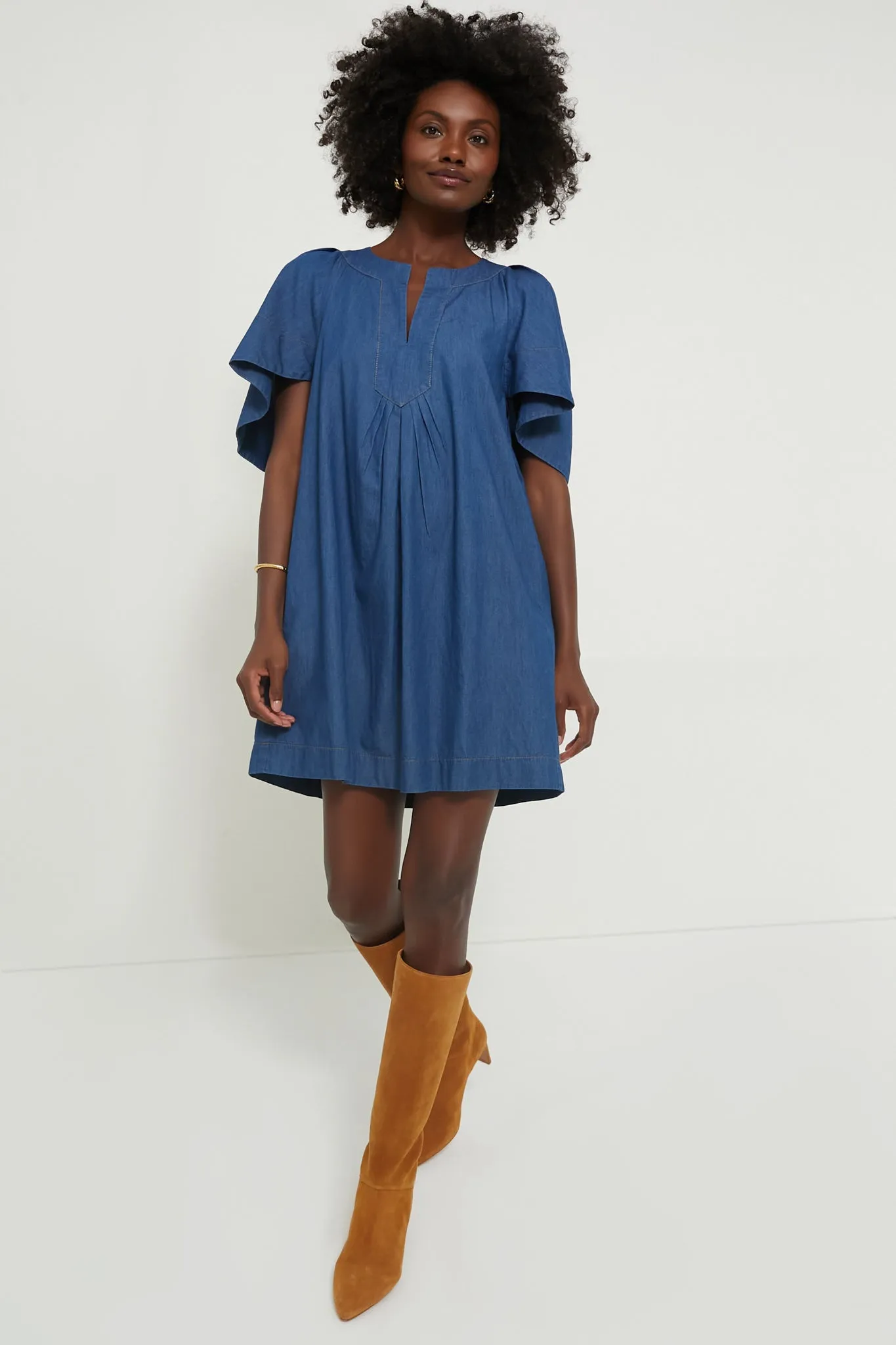 Denim Finley Flutter Sleeve Dress