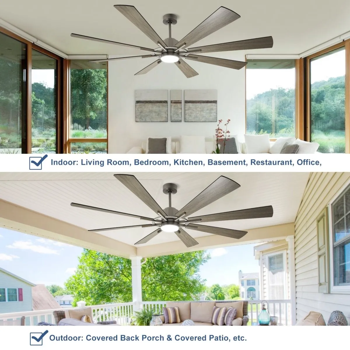 Depuley Large Ceiling Fan with Lights, 72" DC Reversible Ceiling Fan with Light LED, 8 Plywood Blades 5 Speed, Modern Industrial Ceiling Fans Indoor for Living Room, Color Changeable 3000K-6000K, Gray