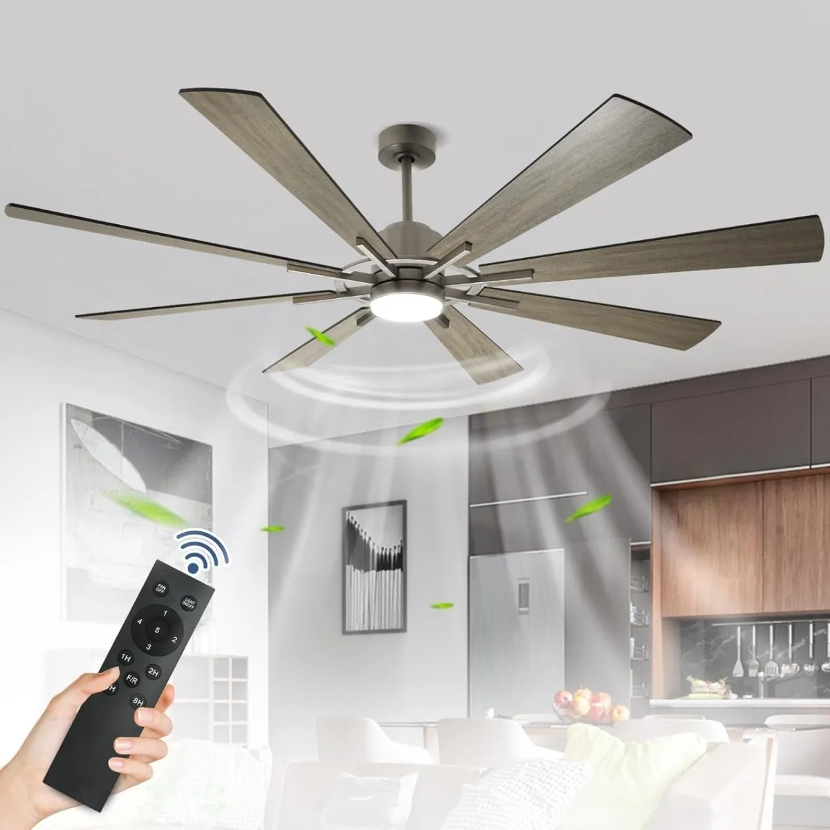 Depuley Large Ceiling Fan with Lights, 72" DC Reversible Ceiling Fan with Light LED, 8 Plywood Blades 5 Speed, Modern Industrial Ceiling Fans Indoor for Living Room, Color Changeable 3000K-6000K, Gray