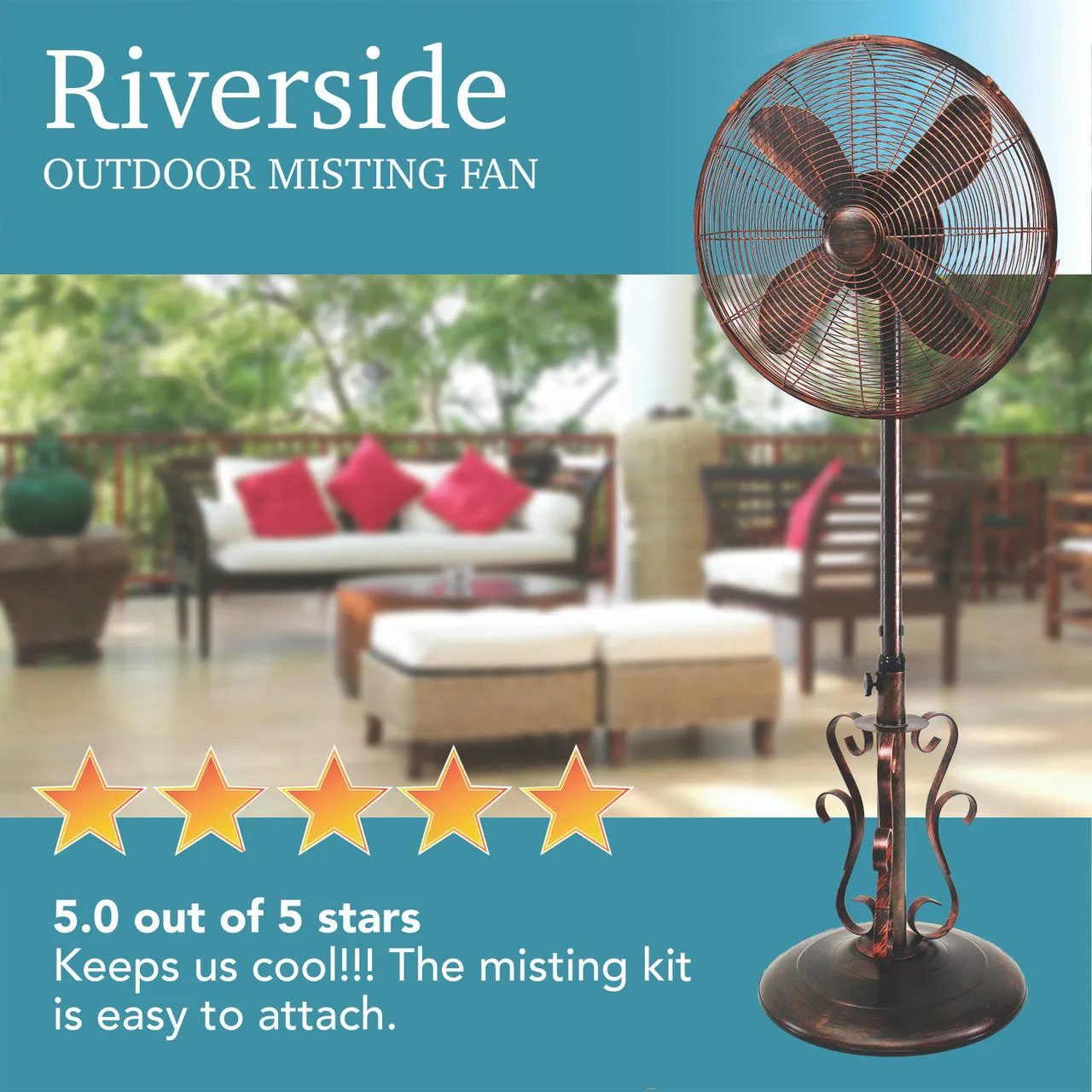 Design Aire 18" Indoor/Outdoor Fan RIVERSIDE - With Misting Kit - NO COVER