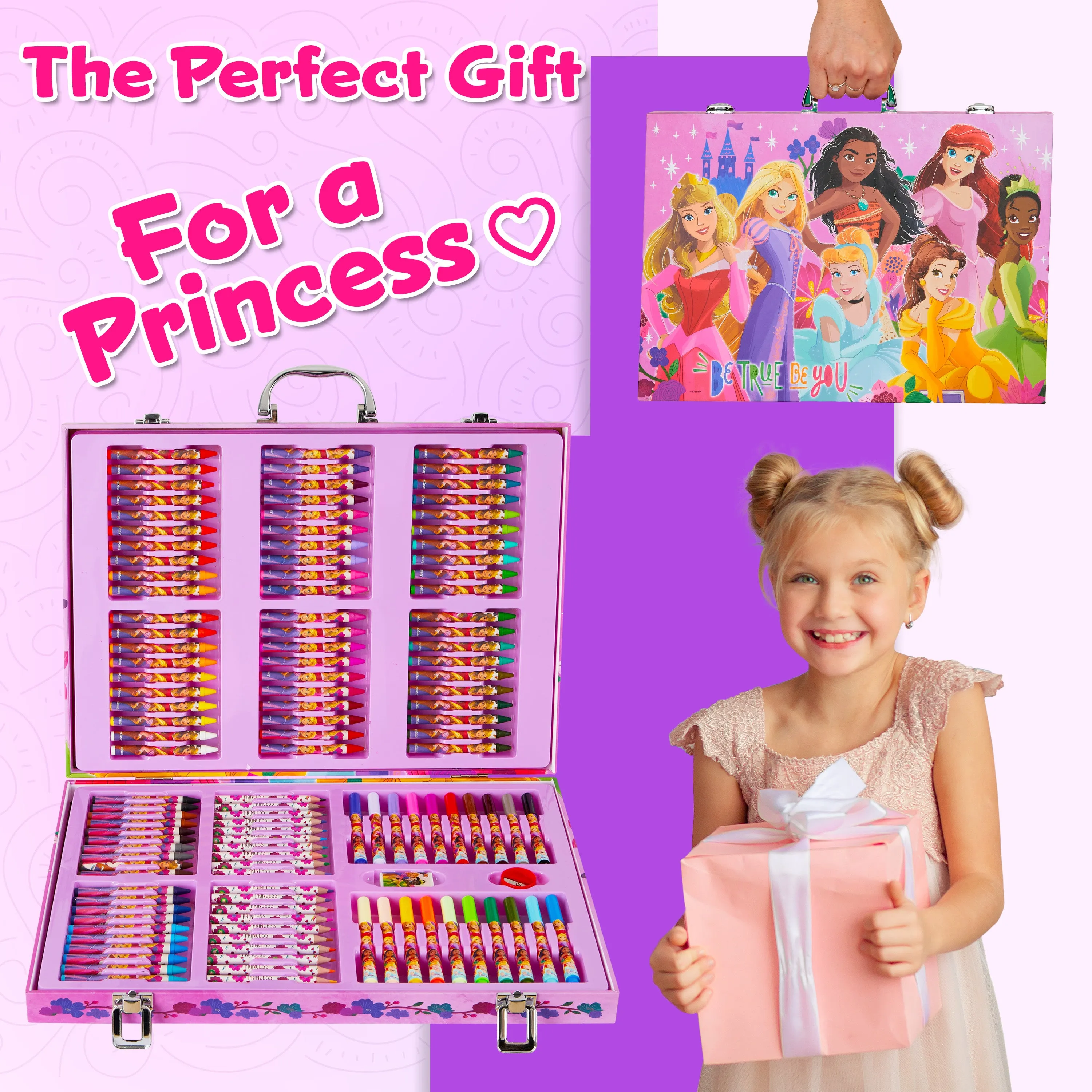 Disney Art Set for Kids 130  Pieces Colouring Pencils - Multi Princess Set