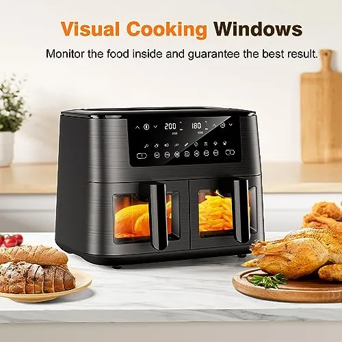 Dual Air Fryer with Visual Window, 9L XL Capacity