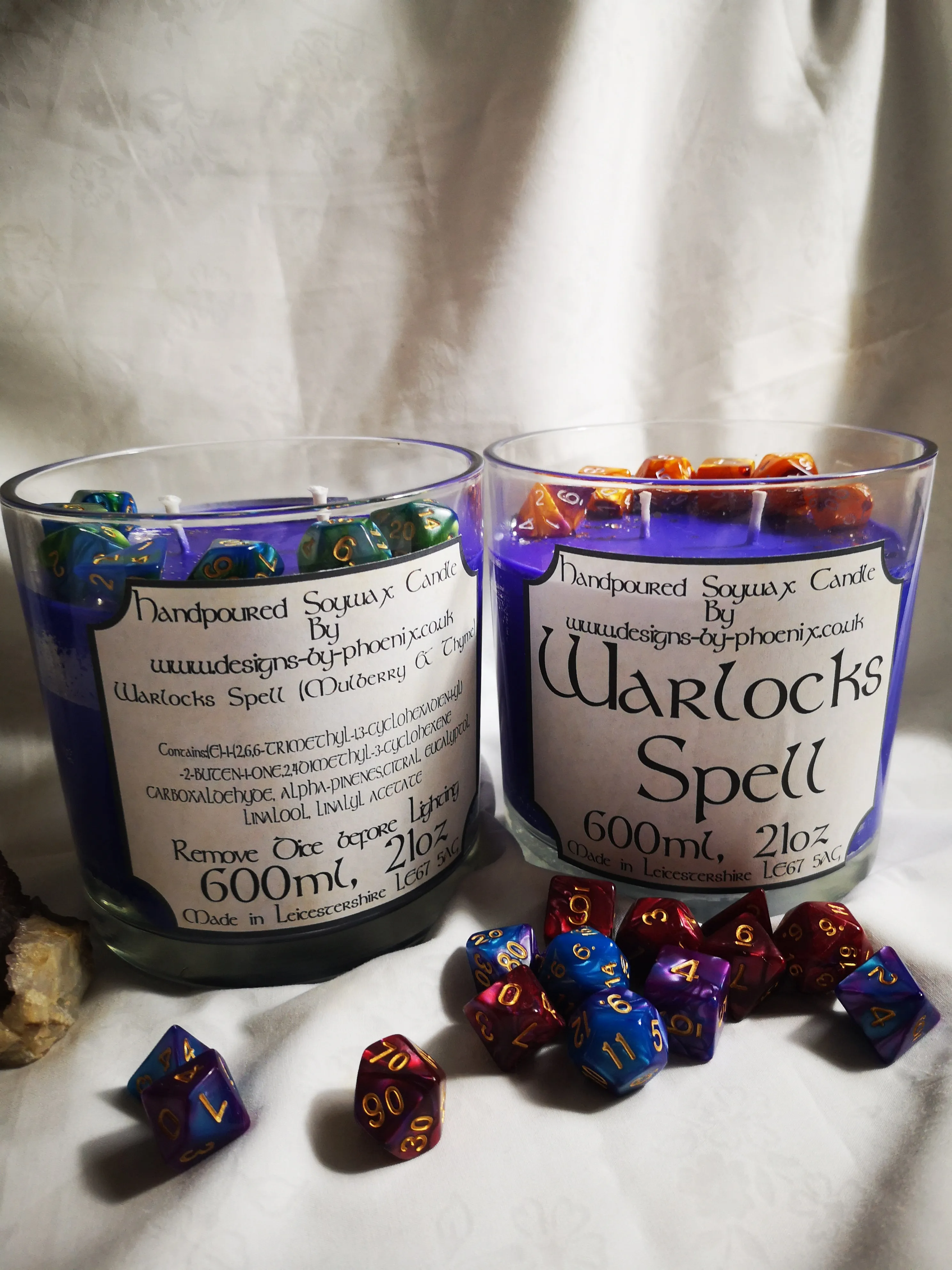 Dungeons & Dragons themed candle. dice embedded as a gift, 600ml 21 oz Warlocks Spell