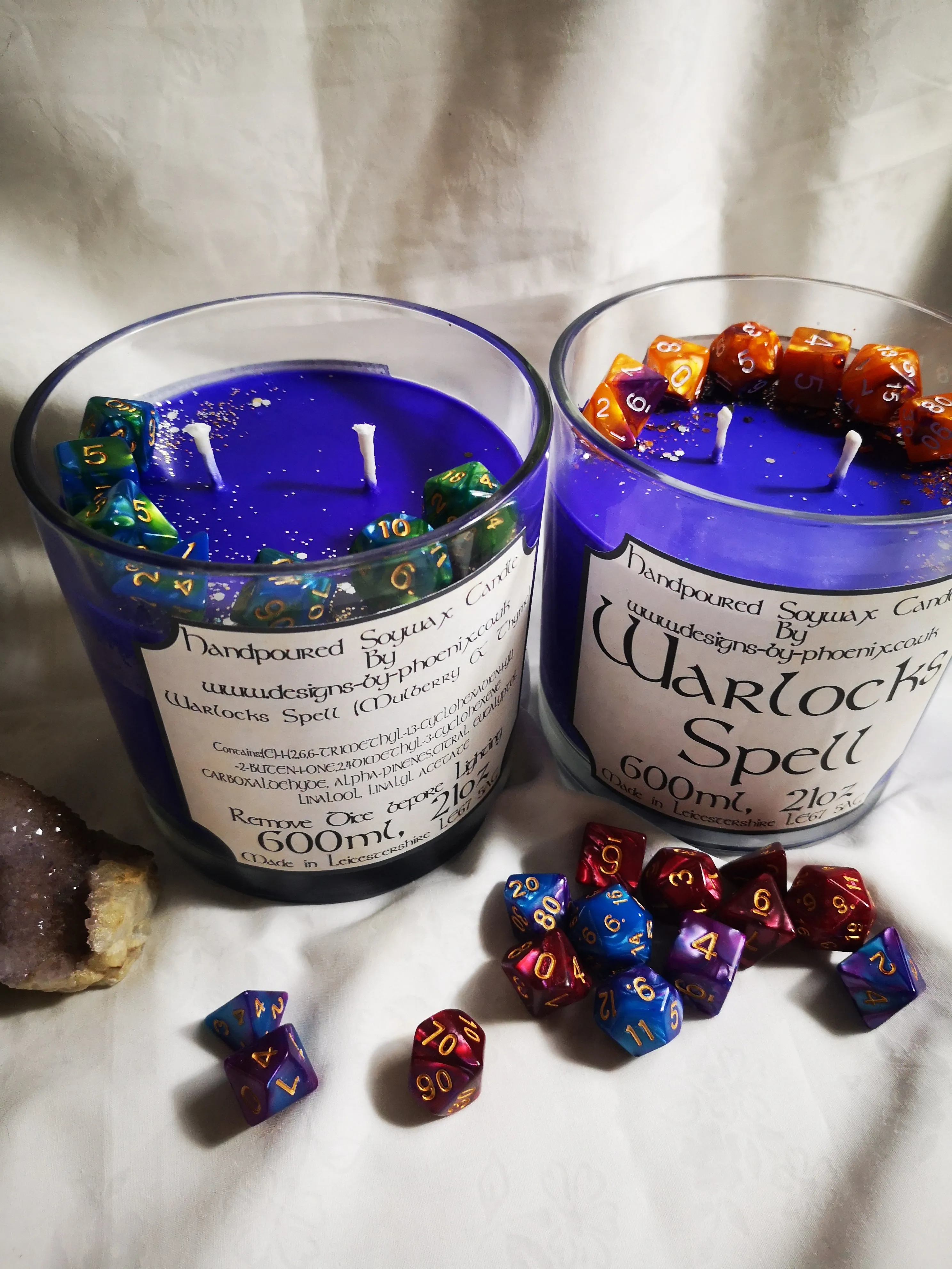 Dungeons & Dragons themed candle. dice embedded as a gift, 600ml 21 oz Warlocks Spell