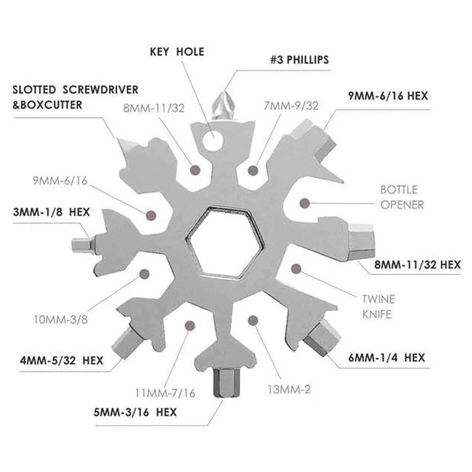 Durable & Portable 18 in 1 Snowflake Multi-Tool, Snowflake Bottle Opener Flat Phillips Screwdriver Kit Wrench