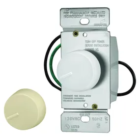 Eaton Wiring Devices RI06P-VW-K2 Rotary Dimmer, 120 V, 600 W, Halogen, Incandescent Lamp, 3-Way, Ivory/White