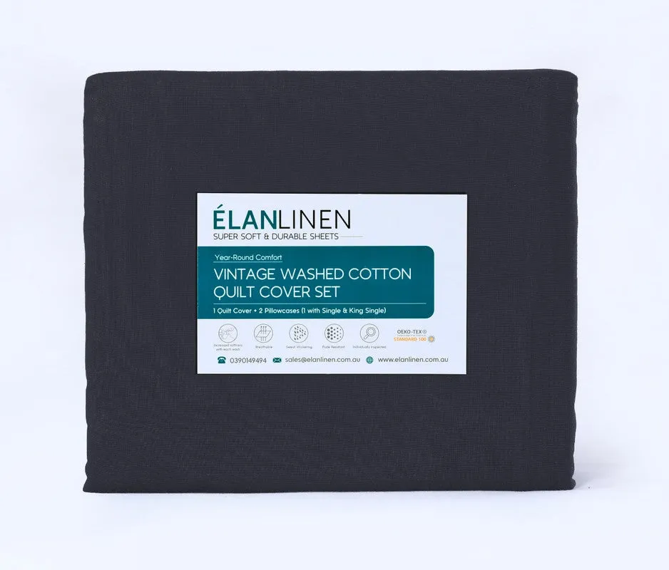 Elan Linen 100% Egyptian Cotton Vintage Washed 500TC Charcoal Queen Bed Sheets Set