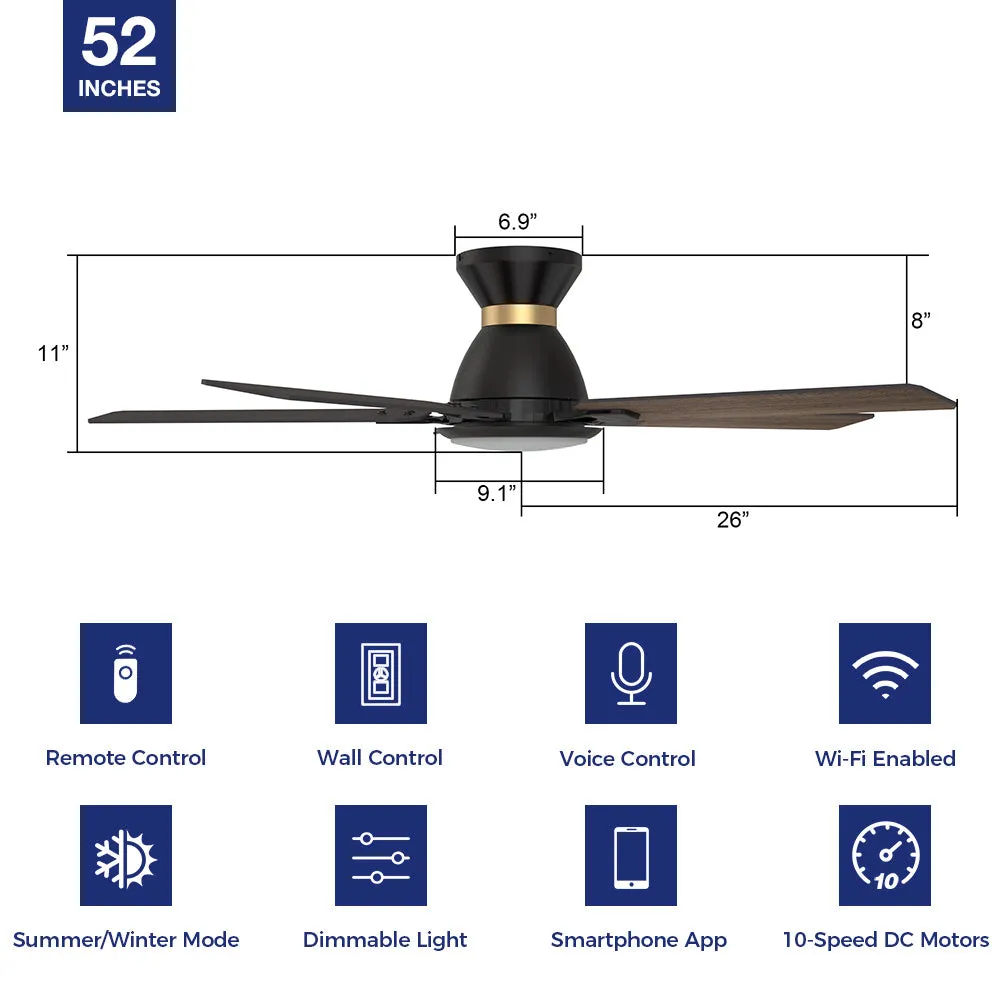 Essex Ⅱ Smart Low Profile Ceiling Fan with LED Light Outdoor/Indoor 52”